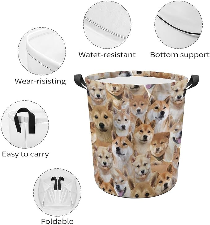 Large Laundry Hamper for Shiba Inu Lover, Cute Shiba Inu Dog Print Laundry Basket, Collapsible Storage Bin, Waterproof Organizer for Bedroom Bathroom, Gifts for Shiba Inu Mom Dog Owner