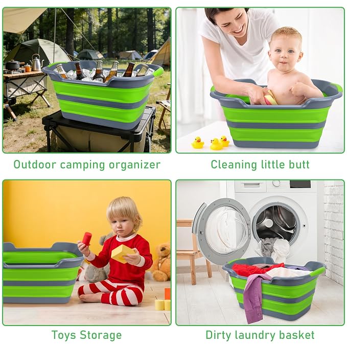 Collapsible Pet Bathtub with Drainage Hole for Puppy Small Dogs Cats, Green | Portable Washing Tub, Foldable Bathing Tub, Indoor, Outdoor, Multi-Functional