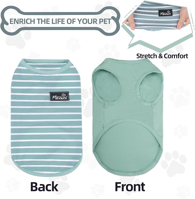 MIHACHI Dog Shirts Cotton Striped T-Shirt, Summer Pet Clothes for Small Dogs, 2-Pack Soft Puppy Apparel Cat Tee, Sleeveless Lightweight, Quick Dry, Breathable,Stretchy, Blue M