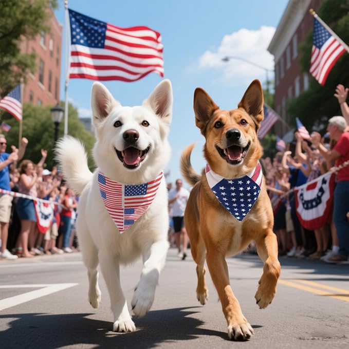 American Flag Dog Bandanas,4th of July Dog Bandana,Large Summer Triangle Patriotic Scarves for Memorial Day and Independence Day,Pet Outfits for Boys and Girls,Red,White & Blue(2PCS,Large)