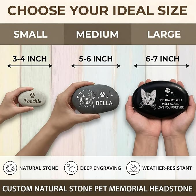 Personalized Pet Memorial Stones - Custom Deep Engraved Dog & Cat Headstone Grave Marker | Natural Stone Pet Marker with Name, Date & Quotes (Icon & Name & Date)