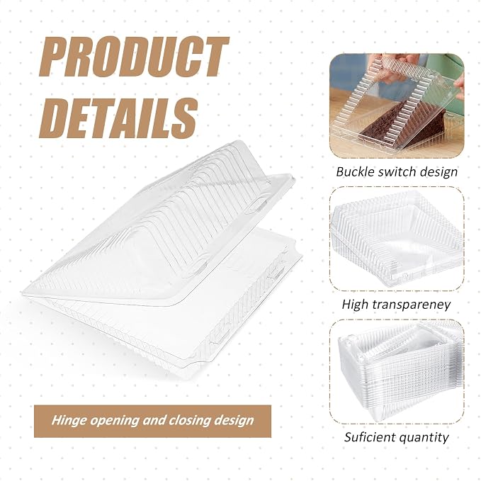60 Pack Sideways Cake Slice Containers 6.6 x 7.5 x 3 Inch Clear Disposable Plastic Dessert Slice Boxes with Hinged Lid Stackable Cake Containers for Cheese Pies Baked Party Use