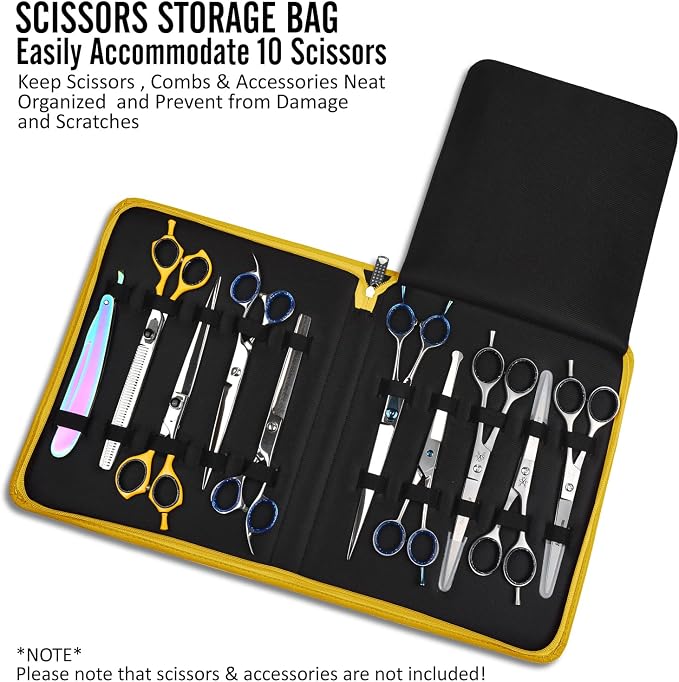 Leather Shear Cases for Hairstylist Holds 10 Grooming or Beauty Shears, Shear Holder (YELLOW)