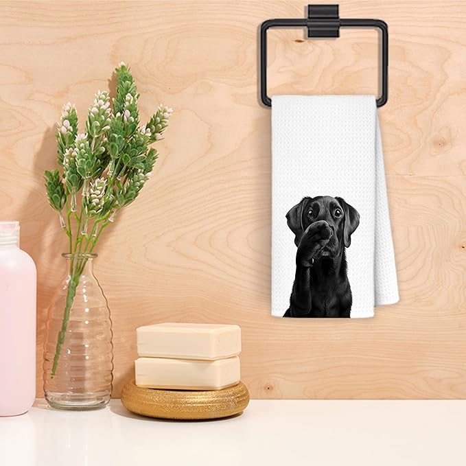 Funny Black Labrador Retriever Bathroom Hand Towels, Black Lab Gifts, Funny Labrador Dog Hand Towels for Washroom Bath Room Spa Gym Yoga, 16x24 Inch Set of 2