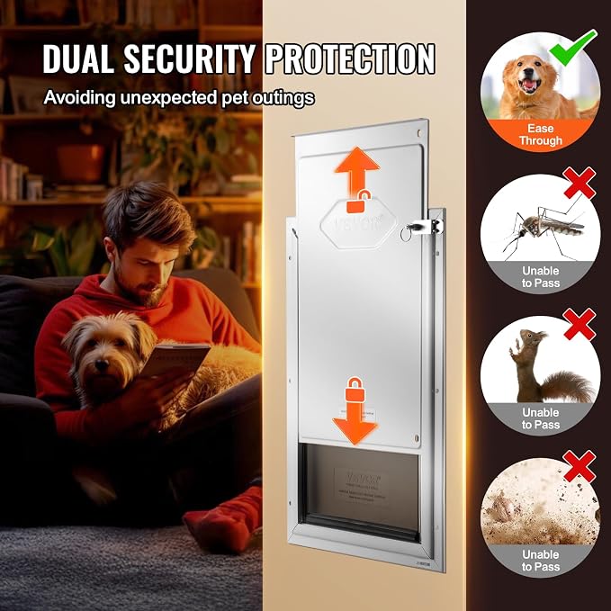 VEVOR Pet Door for Interior and Exterior Doors, Aluminum Frame, Metal Closing Panel and Lock, Strong and Durable Dog Door, Pet Door Suitable for Small Dogs (White-Small)