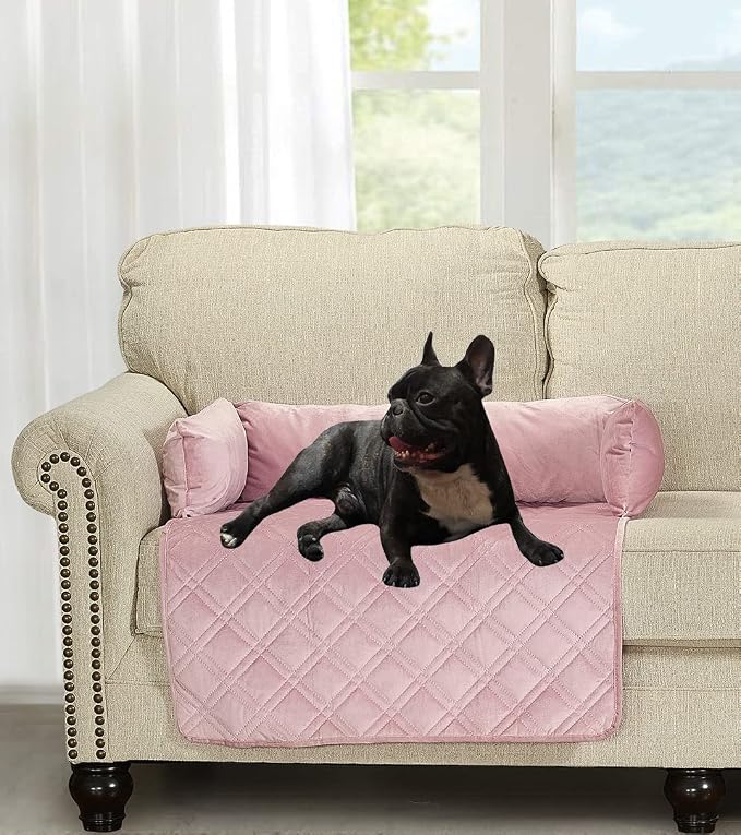 Brilliant Sunshine Silver Pink Velvet Dog Sofa Slipcover, Medium | Calming Pet Couch Bed with Removable & Washable Cover, Funiture Protector & Bed Mat for Dogs, Pets, Cats, 30"×32"×8"