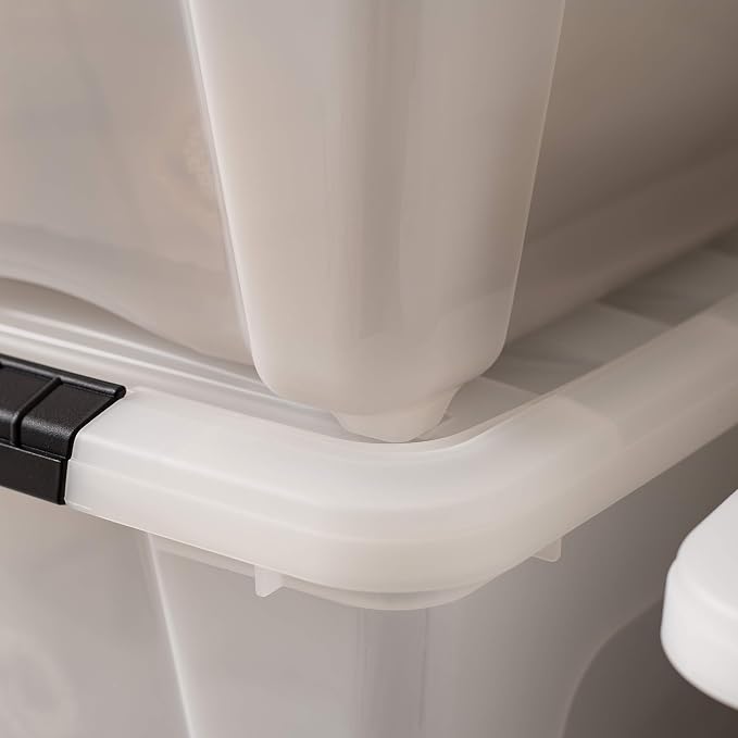 IRIS USA 4-Pack 32 Quart Storage Bins with Lids, Pearl | Conceals contents for a clean look. Great for linens, décor, closet storage, and supplies. Nestable design saves space