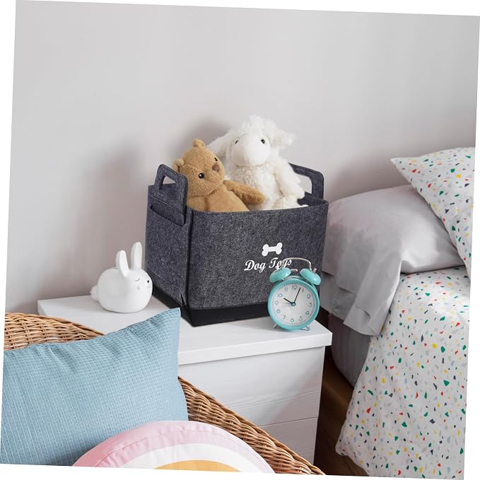 Pet Toy Storage Basket Felt Organizer for Dogs and Cats Multi-functional Toy Bin for Blankets Leashes and Accessories