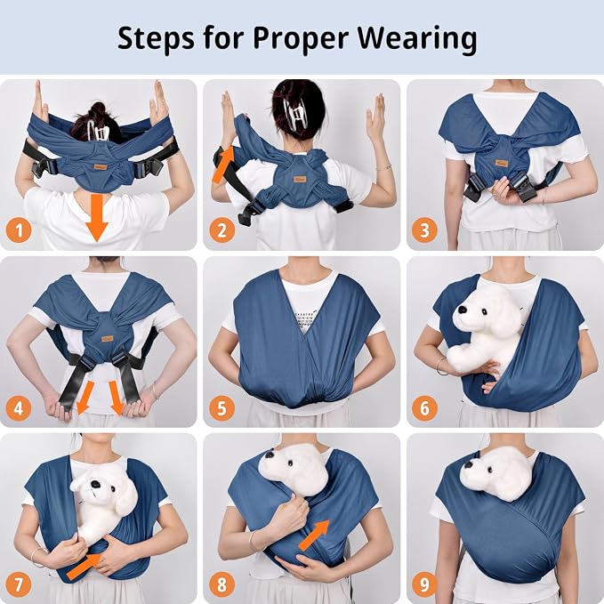 Swaddle Dog Sling Carrier for Small Dogs, Front Pet Sling Carrier Chest,Hands Free Adjustable Cat Sling Carrier Soft Cotton Reducing Pain Puppy Sling Carrier for Small Pet Up to 10lb (Blue)