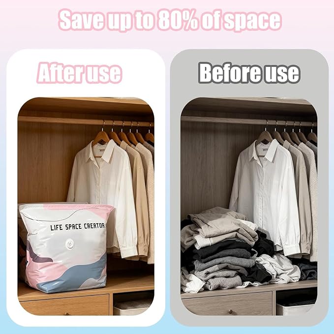 No Pump 3D Vacuum Storage Bags, Moisture and Dust Proof Closet Organizer Storage Bags, Reusable Space Saving Sealable Bags for Clothes, Duvets (5, Large)