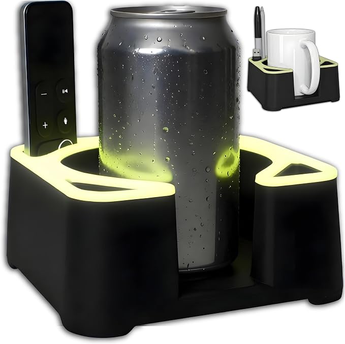 MugBrick™ Glowing Cup Holder. Anti-Spill Drink Caddy for Couch. Desktop Cup Holder Organizer. Portable Mug Holder. Dishwasher Safe Drink Tray. Black + Yellow Glow
