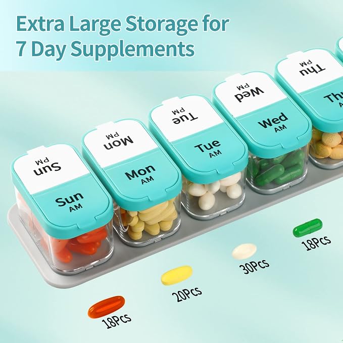 Large Weekly Pill Organizer 2 Times a Day for Vitamin, Medicine, Supplement | extra large capacity; large size; good quality; detachability; durability; easy to open and close; easy to use; practical