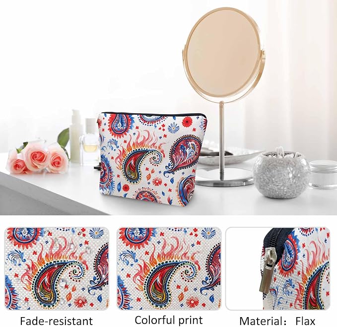 Paisley Floral Makeup Organizer Bag Cosmetic Bag For Men Women, Abstract Mexico Tribal Floral Paisley Travel Toiletry Bag Flax Makeup Bags Purse Business Makeup Pouch For Toiletries Cosmetics