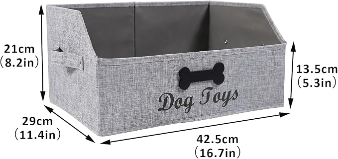 Geyecete dog toy basket Large dog toy bin dog toy box storage box-Foldable Fabric Trapezoid Organizer Boxes with Handle,Can be Personalized for Dog Toys (Gray-DOG)