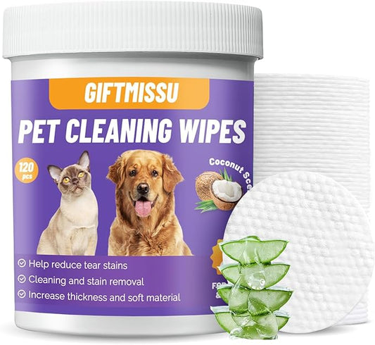 Pet Wipes for Cats & Dogs, 120 Count Gentle Plant-Based Pet Eye Wipes, Pet Ear Wipes, Dog Face Wipes and Dog Wipes for Face, Soft Non-Woven Wipes for Quick Daily Cleaning