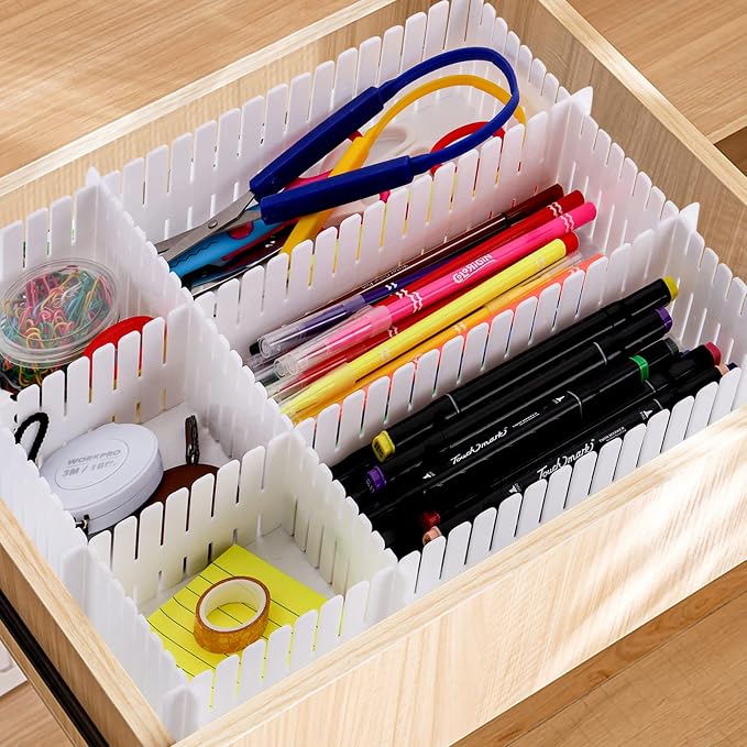 Foraineam 48Pcs Drawer Dividers, Adjustable DIY Grid Divider White Storage Organizer Separator, Socks Underwear Scarves Makeup Drawer Organizer Divider for Dresser Bedroom Office Kitchen Storage