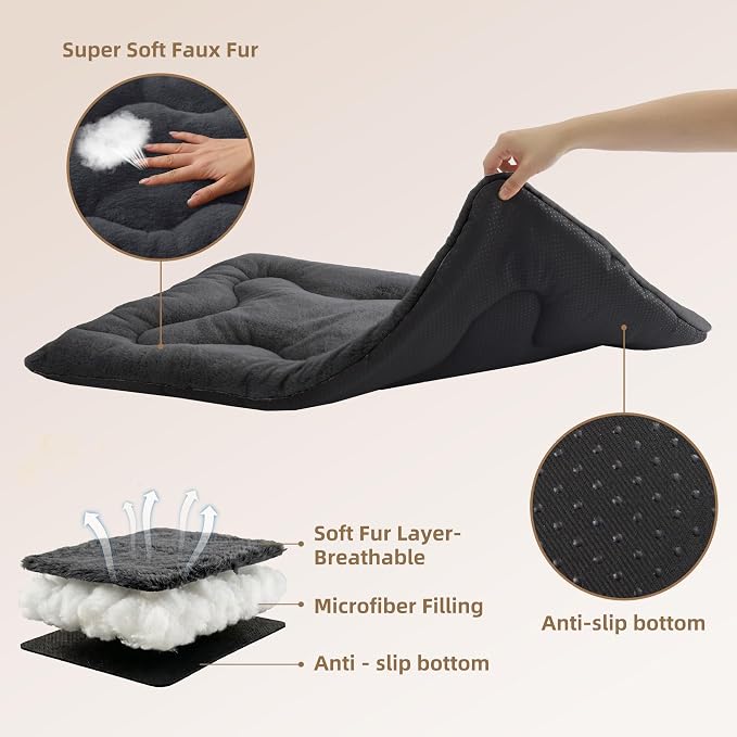 Dog Bed 24" for Metal Crate Pad, Washable Kennel Mat for Small Puppy & Cats | Soft faux rabbit fur, non-slip,machine wash/dry, plush cushioning, for crates, floors & travel, multiple sizes for all breeds