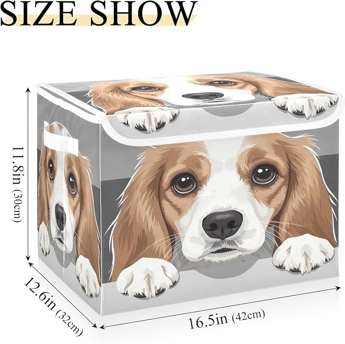 Pet Animal Drawing Fabric Storage Bins with Lid Closet Storage Basket | Foldable & Stackable, Flip Top Dust Guard, Reinforced Handles, Home & Bedroom, Clothes & Toys, Oxford Print Basket