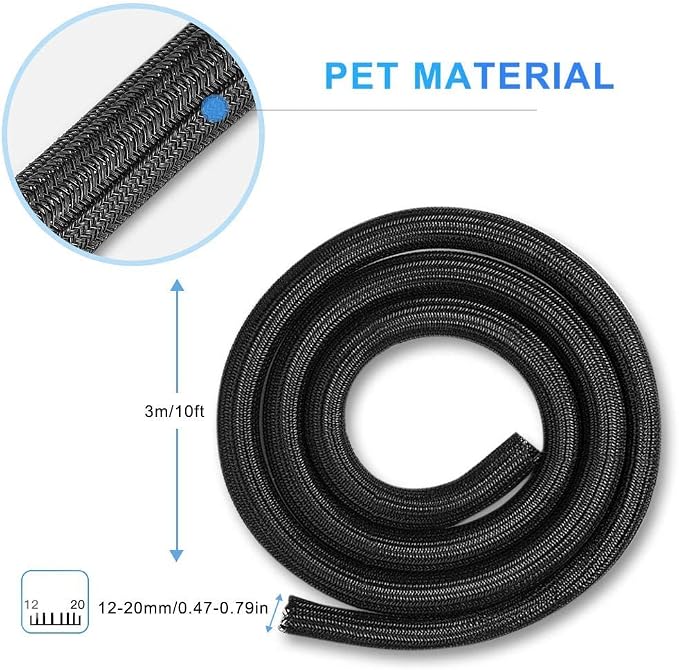 AGPTEK Cable Sleeve, 10ft - 4/5 inch Cable Management Cord Hider, Black | Desk Cord Cover Organizer Wire Hider for Office Computer TV Wire Loom Tubing Pet-Proof Cord Protector from Cat Dog Chewing