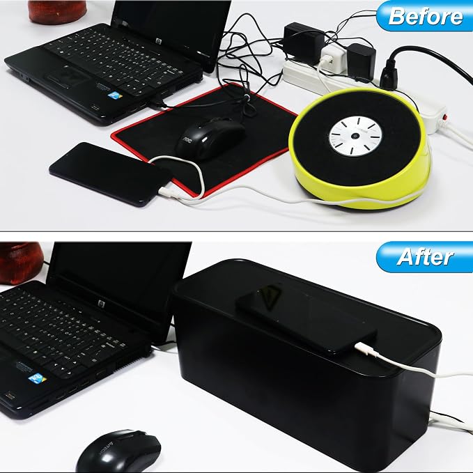 Power Strip Hider Box Cable Management Organizer Set Large & Medium Black