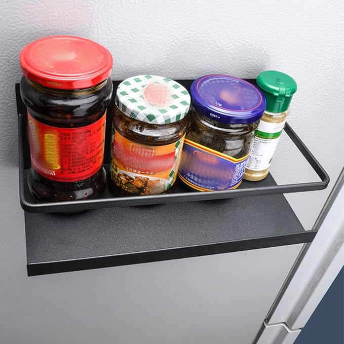 2pcs Magnetic Refrigerator Storage Rack, with Detachable Hooks for Kitchen Organization, Black