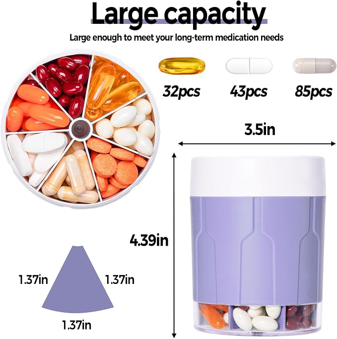 Weekly XXL Pill Organizer Bottle, Daily Pill Dispenser, Anti-Mix Design | 7 Day Portable Travel Pill Box, 21 Labels & Cleaning Brush, XXL Wide Mouth for Easy Access, Vitamin, Fish Oils, Supplement
