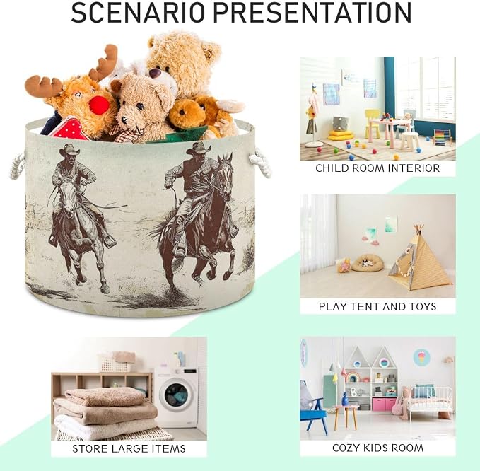 DOMIKING Large Storage Basket for Toys Horse Cowboy Beige Storage Bin Box Kids Laundry Hamper for Laundry Hamper Kid's Room Baby & Dog Toy