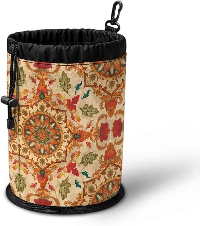 Clothespin Bag Holder Outside, Boho Mandala Print Hanging Clothes Pin Bag with Drawstring Closure, Ventilation and Large-Capacity Clothespin Storage Organizer with Hooks