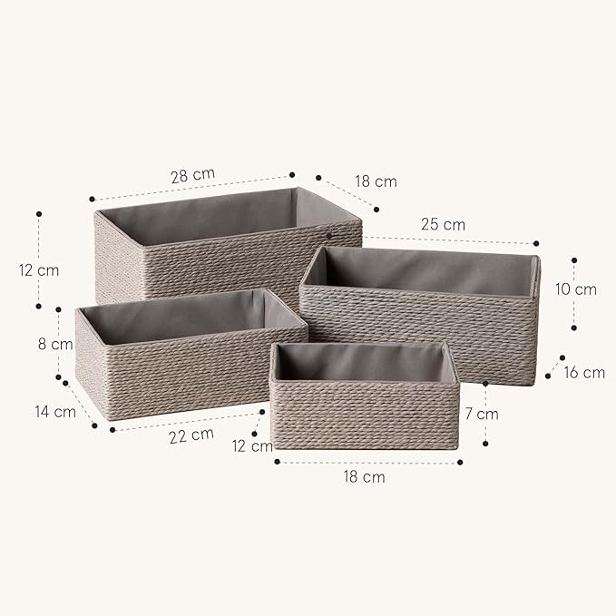 LA JOLIE MUSE Bathroom Basket Organizers, Paper Rope Storage, Grey 4 Pack