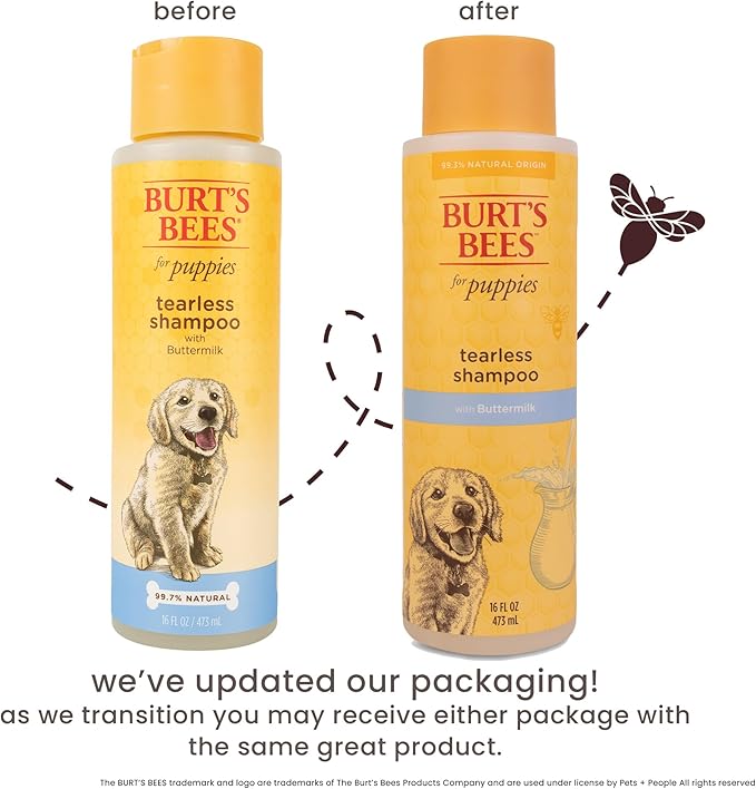 Burt's Bees for Pets Tearless Puppy Shampoo with Buttermilk and Flaxseed Oil, Gentle Dog Shampoo for Puppies 8+ Weeks, Fragrance Free Coat Cleanser with 95% Natural Origin Formula, 16 Fl Oz - 6 Pack