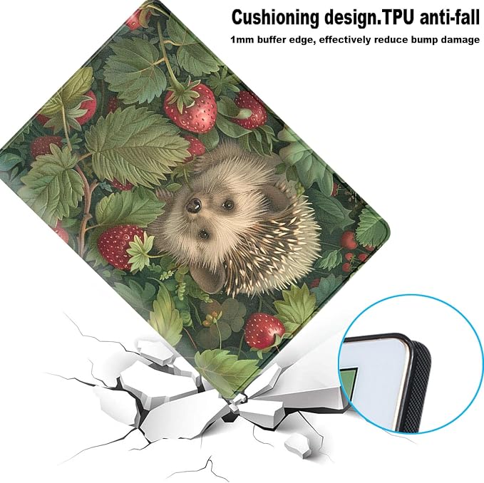 for Samsung Galaxy Tab A 10.1 2019 (SM-T510/T515/T517) Tablet Protective Cover with Adjustable Stand and Magnetic Auto Wake/Sleep,Hedgehog Strawberry