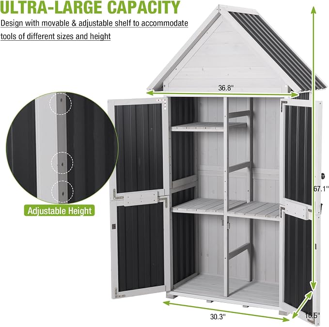 Outdoor Storage Shed Cabinet Strong Iron Frame Surrounding Garden Tool Storage with Adjustable Shelfs,Large Space