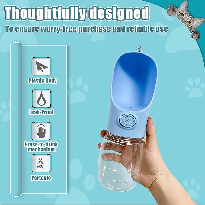 Bestac Pet Travel Water Bottle - Portable Dog&Cat Water Cup, One-Hand Operation, Lightweight & Leak-Proof, BPA-Free, Compatible with Most Gear, Ideal for Walking, Camping & Travel (Blue, 500ml)