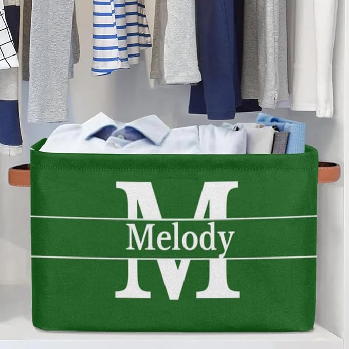 Custom Name Rectangular Storage Basket Initial Letter, Forest Green
