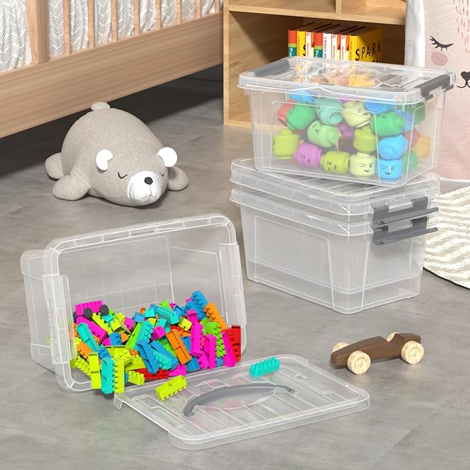 6L Clear Storage Latch Bins, 6-Pack Organizer Box with Handle