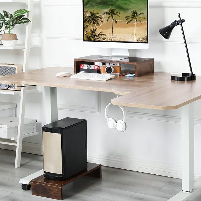 TEAMIX 2-Pack Monitor Stand Riser 20 inch, Wooden Tabletop Shelf, Brown | For 2 Monitors, Laptop, Printer, TV, PC Tower, Rustic Brown Monitor Riser with Storage, Computer Stand Ergonomic Design