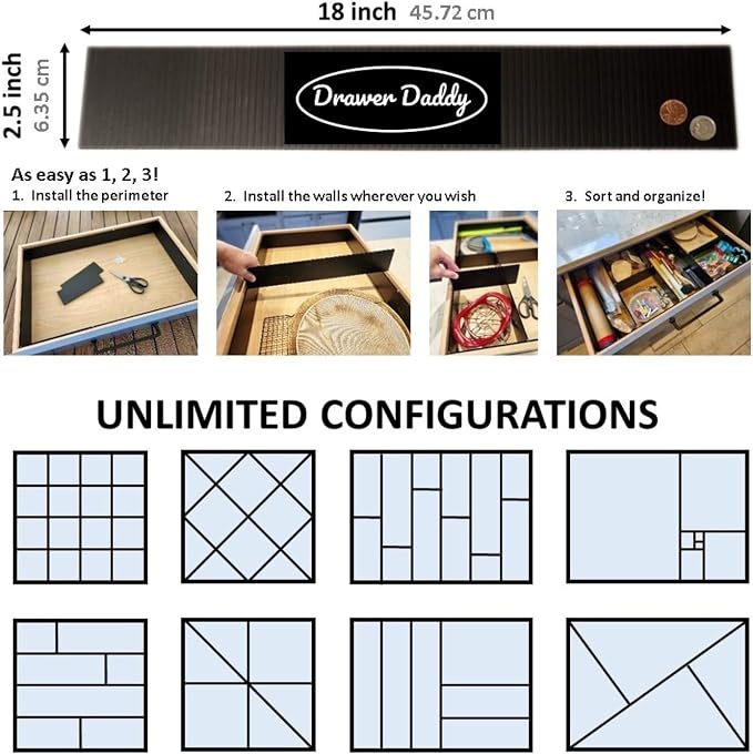 DRAWER DADDY - The world's most customizable drawer organizer. | Adjustable drawer dividers for any size drawer. Custom DIY grid organizer for kitchen, bathroom, desk, and more.
