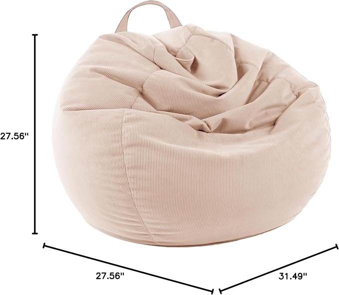 LPMOERA Stuffed Animal Storage Soft Bean Bag Chair Cover No Filler Beige | Skin-Friendly,Portable,Wide Easy-Load Opening,Hidden Zipper,Decorative Organizer