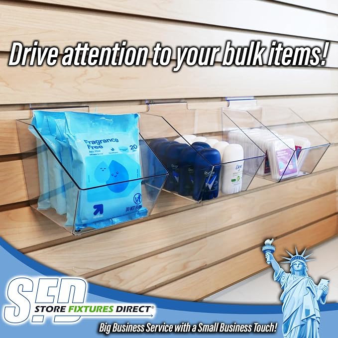 Clear Slatwall Bins, Small Bin 6" L x 5.5" H x 7.5" D - 10 Pack