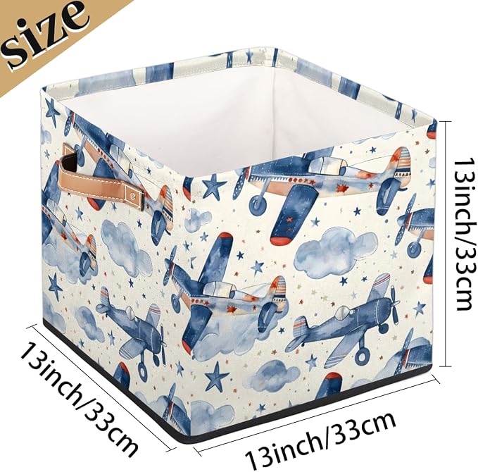 Airplane Cube Storage Bin, 13 Inch Collapsible Fabric Storage Cubes Bin, Aircraft Foldable Cube Baskets for Shelf, Closet, Organizer
