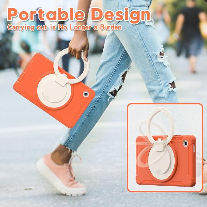 Heavy Duty Shockproof Case for Samsung Galaxy Tab A11 8.7 Inch 2025 (Model: SM-X133/X135/X135F) - with 360° Rotating Stand Handle, Built-in Screen Protector,Kid-Friendly Protective Cover (Orange)