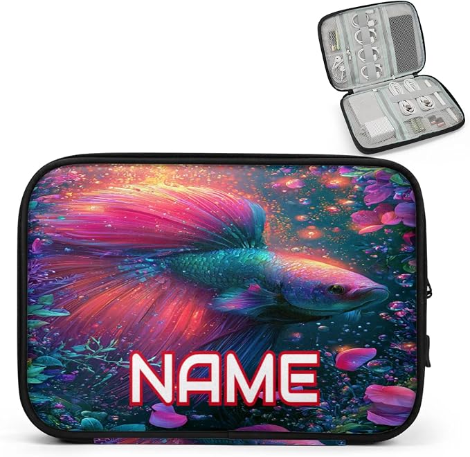 Custom Electronics Organizer Rainbow Betta Fish Travel Cable Pouch Large Tech Accessories Case Waterproof Cord Storage Bag for Power Bank Charger Phone Earphone
