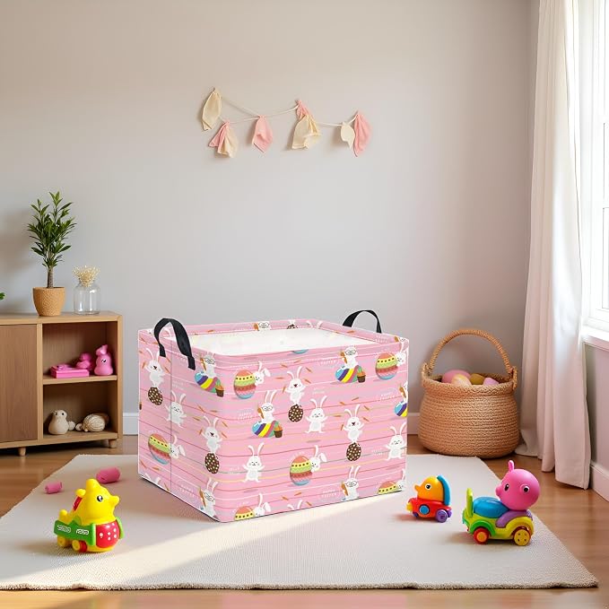 Rectangular Easter Basket Easter Basket for Kids Baby Storage Basket Cute Toy Storage Bin Organizer Shelf Book Basket Easter Room Decor(Line Easter Egg)