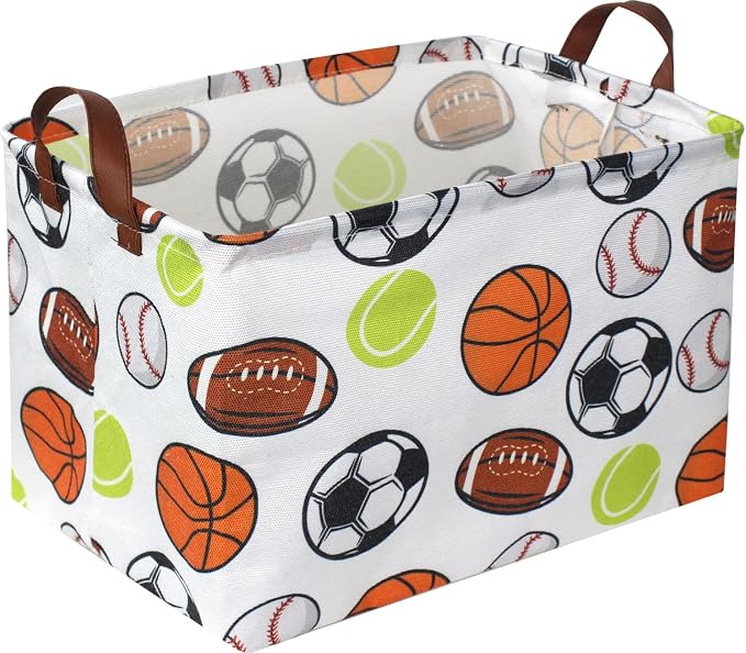 Rectangular Basketball Baskets,Football Basket Organizer.Baseball Basket with Handles.Basketball Bins,Clothers,Books,Kid's Gifts Storage. (Ball)