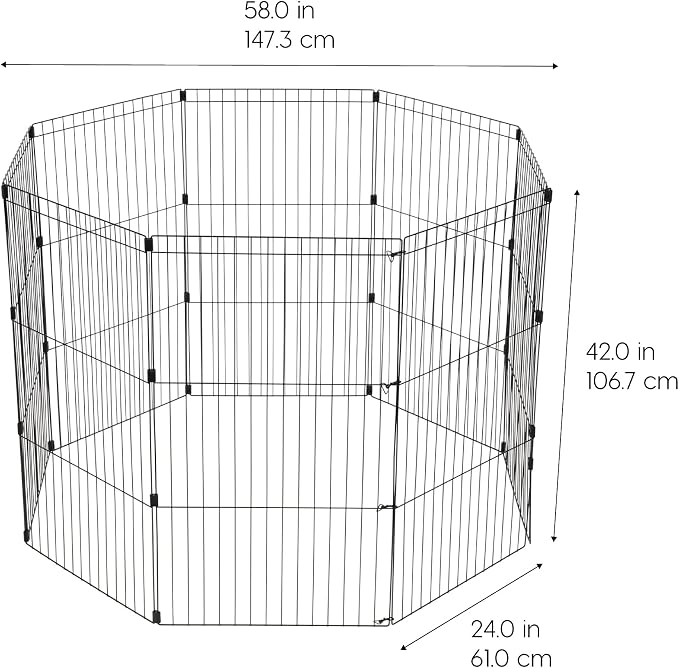IRIS USA 42" 8-Panel Metal Pet Dog Puppy Playpen, Indoor/Outdoor Dog Fence, 58 x 58 x 42, Foldable, Customizable, Black