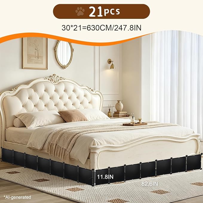 11.8" H x 248" L Total Under Under Bed Blocker Stops Pets Under Furniture | Splicable Resin Under Bed Blocker, Flexible Assembly Stops Pets From Sliding Under Bed, Easy Buckle Splicing