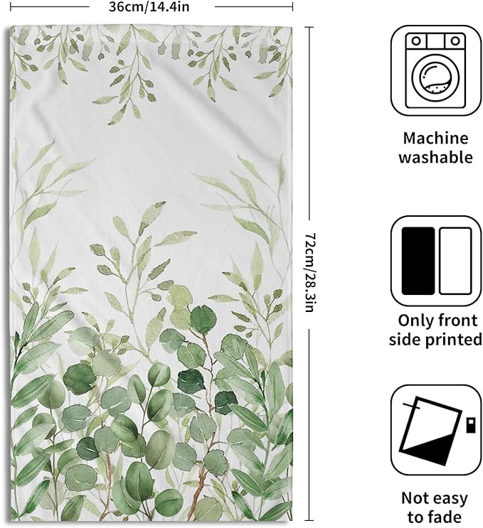 Giwawa Green Eucalyptus Hand Towels Plant Leaves Decorative Bath Towels Soft Absorbent Dish Fingertip Towel for Kitchen Bathroom Guest Gym Spa
