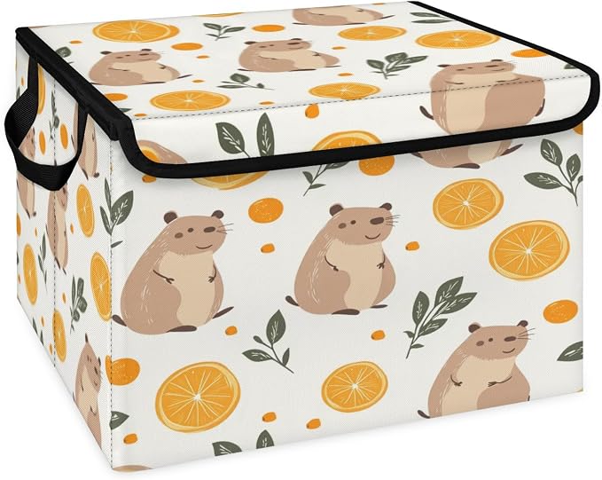 Guinea Pig Storage Bins with Lids, Lemon Leave Foldable Storage Boxes with Carrying Handle Organizer Containers Baskets Cube for Home Bedroom Closet