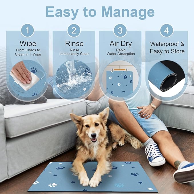 Pet Feeding Mats 16"x24"- Absorbent Dog Mat for Food and Water, Large Pet Food Mat, Rubber Mat for Dog Bowls, Pet Food Mats for Floor, Mat for Cat Food and Water Bowls