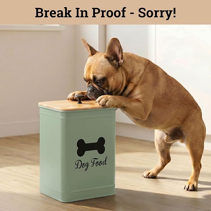 Metal Dog Food Container 5-7lb, 25 Cup w/ Airtight Bamboo Lid, Metal Handle | Pet Jar For Dogs up to 50lbs, Airtight Bamboo Lid, Sturdy Comfortable Metal Handle, Powder Coated Iron, Kibble Storage Bin